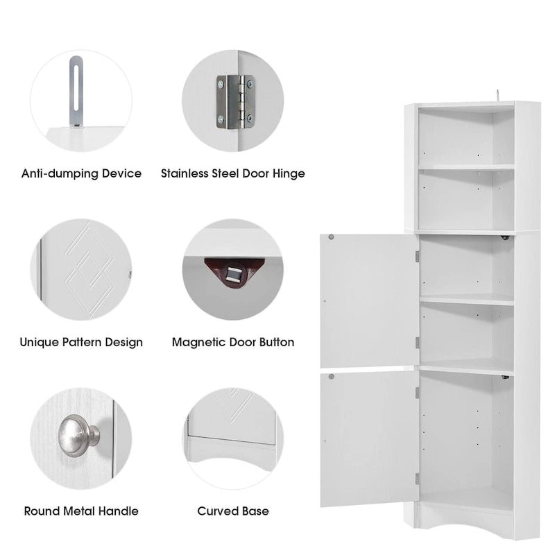 Meuble Colonne de Salle de Bain d'Angle, Meuble de Rangement sur Pied avec Portes et Étagères Réglables, Panneau MDF