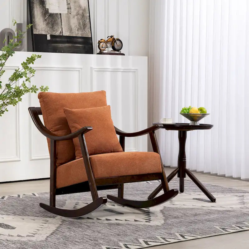 Fauteuil à bascule en lin et bois massif