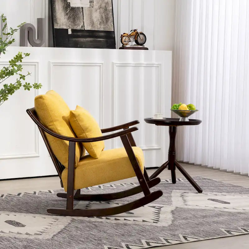 Fauteuil à bascule en lin et bois massif