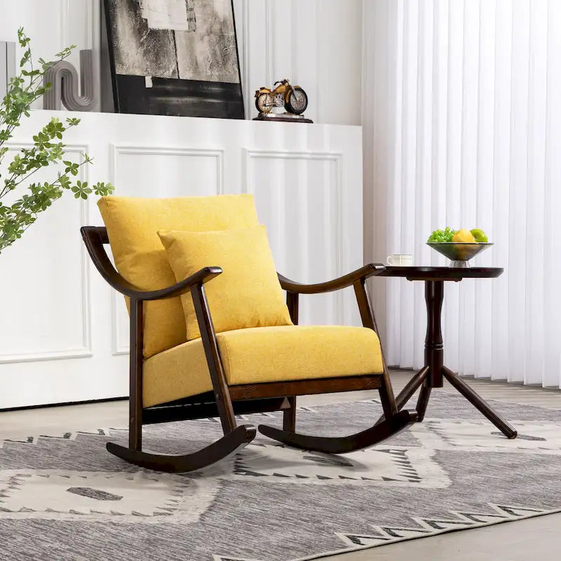Fauteuil à bascule en lin et bois massif