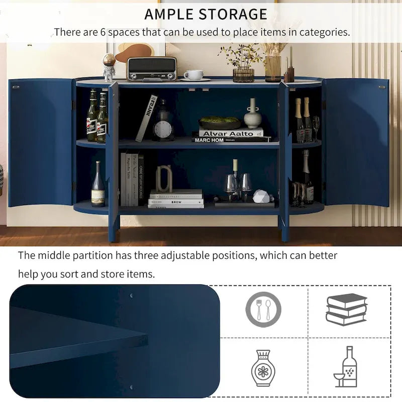 Buffet de luxe léger au design incurvé avec étagères réglables