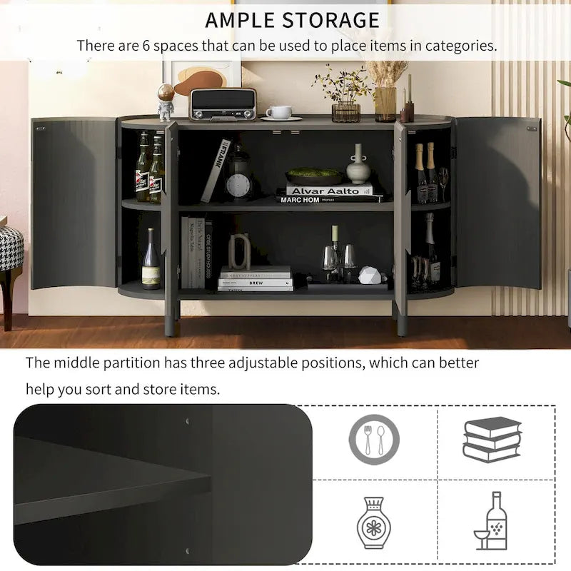Buffet de luxe léger au design incurvé avec étagères réglables