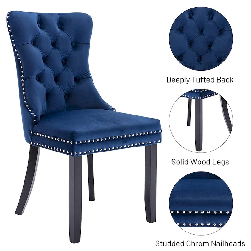 Ensemble de 6 chaises de salle à manger, chaises de cuisine de luxe en velours rembourré avec assise et dossier matelassés et pieds en bois massif - N/A