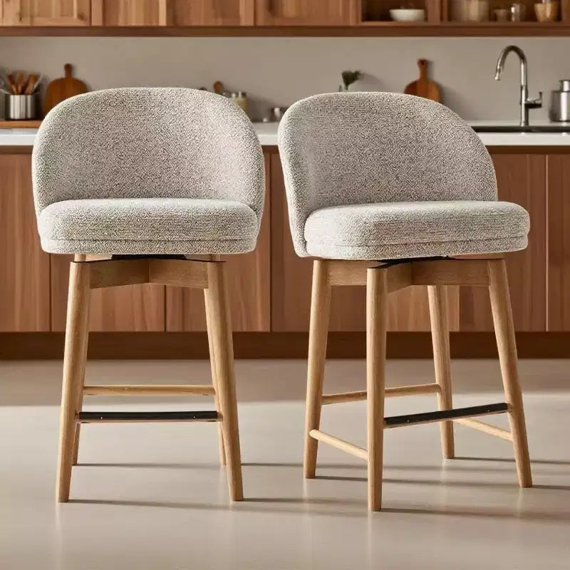 Ensemble de 2 tabourets de comptoir pivotants modernes avec siège rembourré, chaises d'îlot de cuisine ou de bar à domicile rotatives à 360° avec pieds en bois massif-Panipeachy
