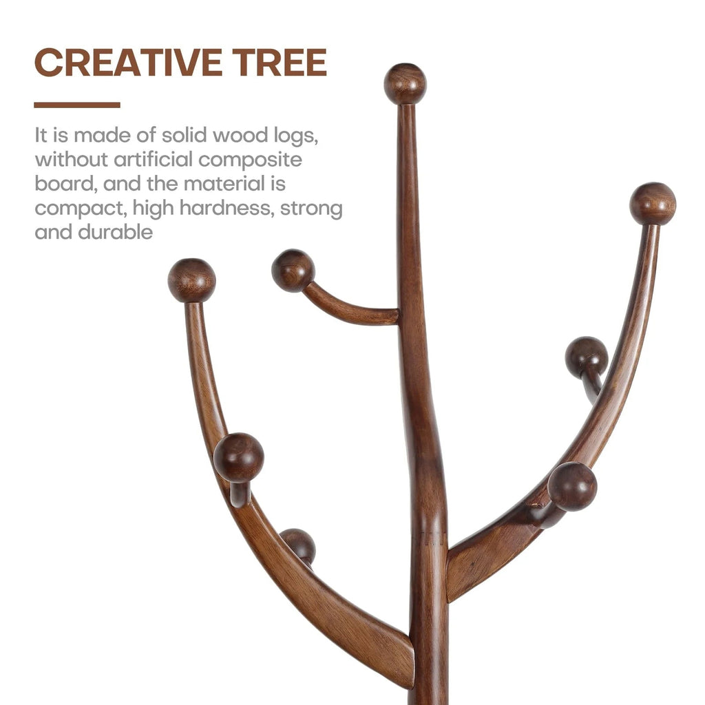 Porte-manteau sur pied en bois d'hévéa forme branche d'arbre avec 8 crochets - 24,5 L x 70,87 H