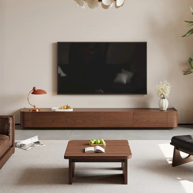 Meuble TV moderne du milieu du siècle, 4 à 6 tiroirs, console multimédia en bois massif brun