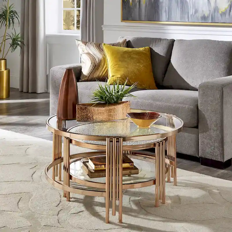 Table basse en verre texturé finition champagne doré avec étagère Bruges par iNSPIRE Q Bold
