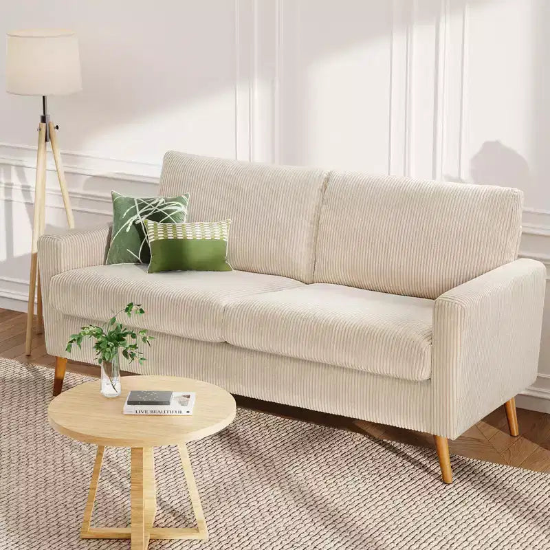 Canapé deux places Mid-Century Modern en velours côtelé de 68 po avec coussin à ressorts