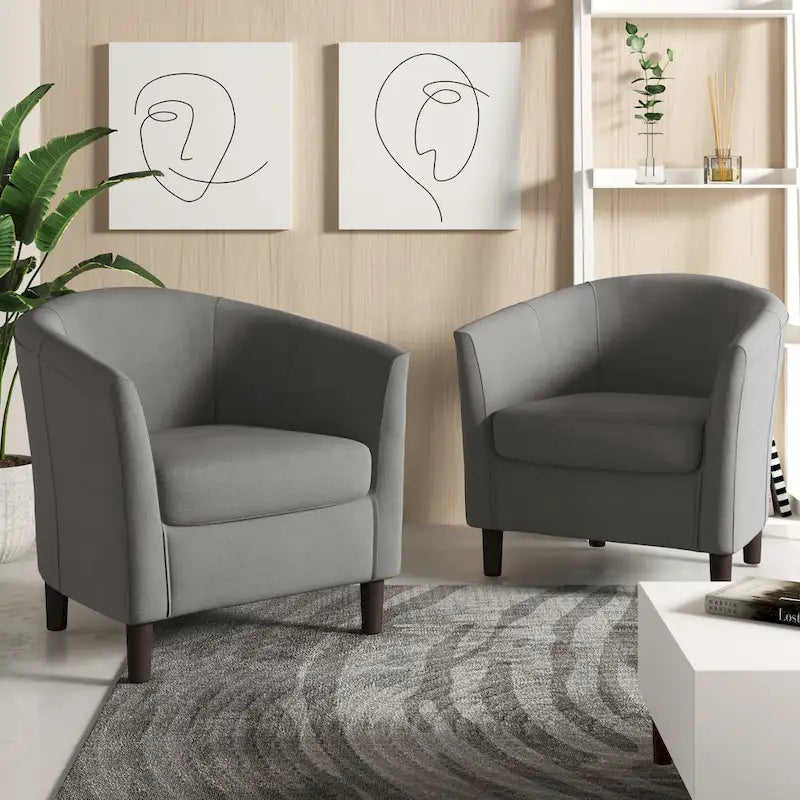 Lot de 2 fauteuils club modernes en lin style tonneau