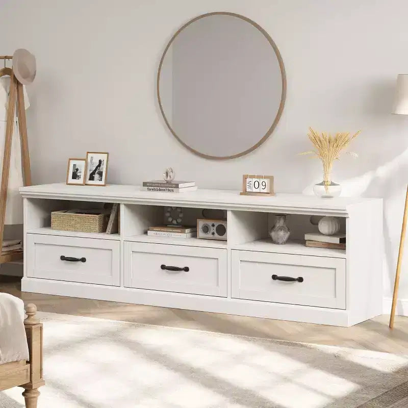 Meuble TV Mid-Century Modern de 178 cm avec tiroir de rangement et étagères ouvertes