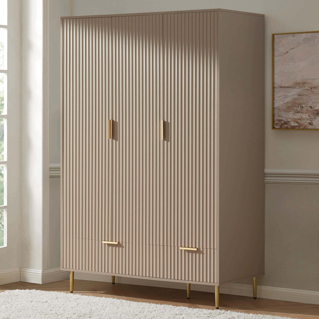 Armoire 3 portes avec tiroirs - Taupe
