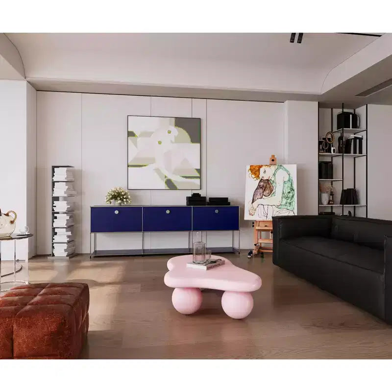 Table basse nuage de 40 po avec pieds sphériques, table centrale moderne et irrégulière pour salon, rose