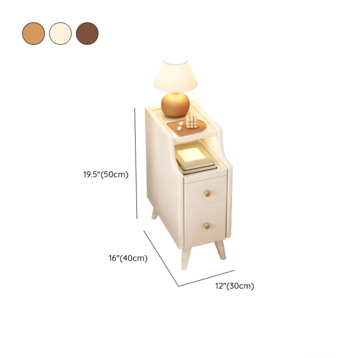 Tables de chevet étroites en bois blanc avec tiroirs