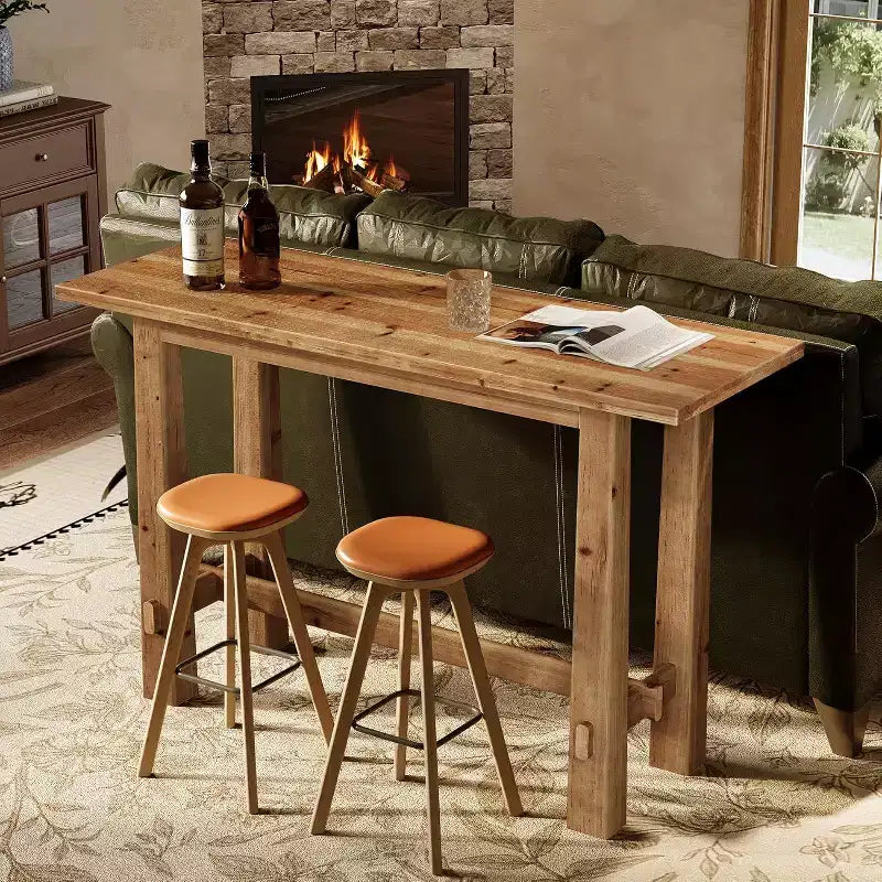 Table de bar haute en bois massif de 63 pouces pour cuisine, café ou restaurant