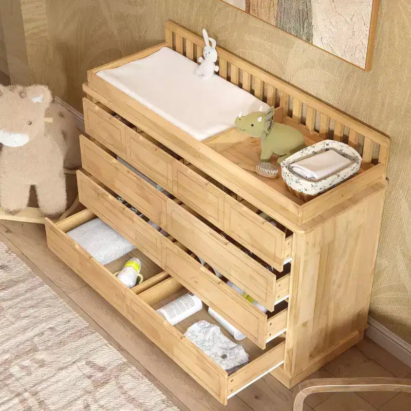 Table à langer et commode Homsee en bois de pin massif : plan à langer amovible, tiroirs de rangement, indispensable tout-en-un pour la chambre de bébé
