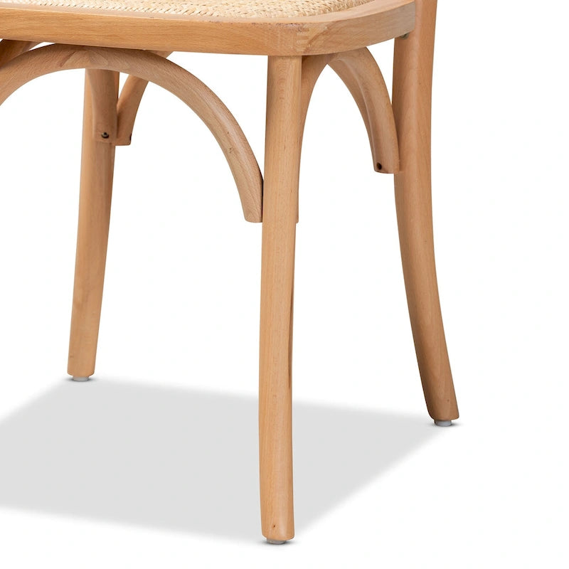 Ensemble de 2 chaises de salle à manger Neah en rotin tressé et bois, style Mid-Century Modern