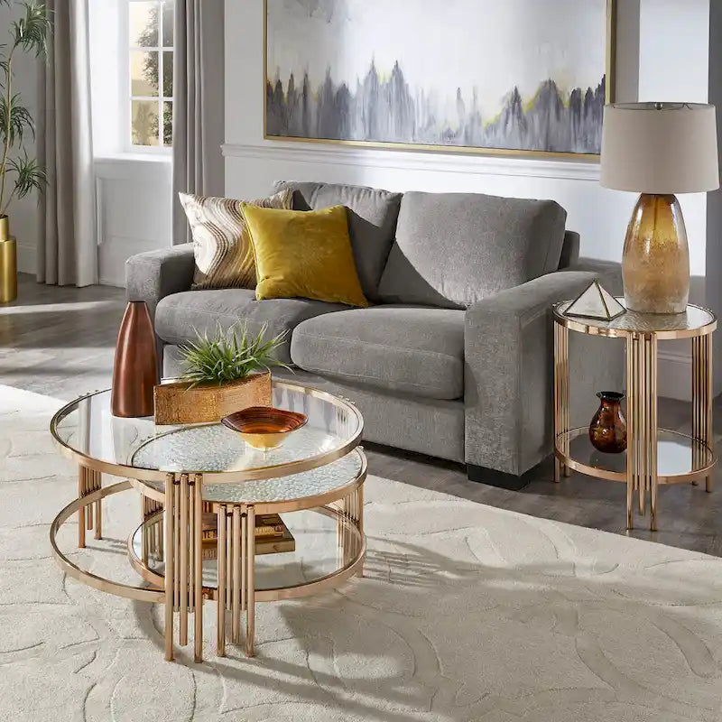 Table basse en verre texturé finition champagne doré avec étagère Bruges par iNSPIRE Q Bold