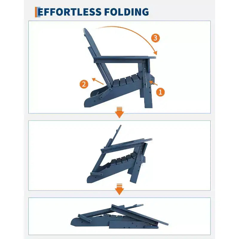 Ensemble de 4 chaises Adirondack pliantes avec 2 tables d'appoint, chaises d'extérieur modernes en HDPE pour patio, terrasse, balcon, jardin