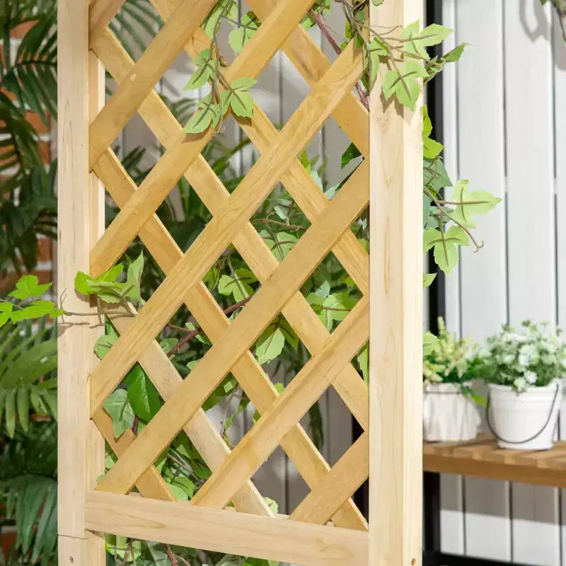 Banc de jardin Outsunny avec arche pergola et 2 treillis, banc extérieur 3 places en bois naturel pour vignes et plantes grimpantes