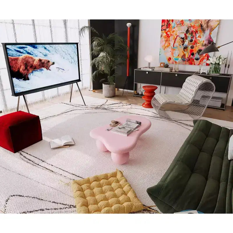 Table basse nuage de 40 po avec pieds sphériques, table centrale moderne et irrégulière pour salon, rose