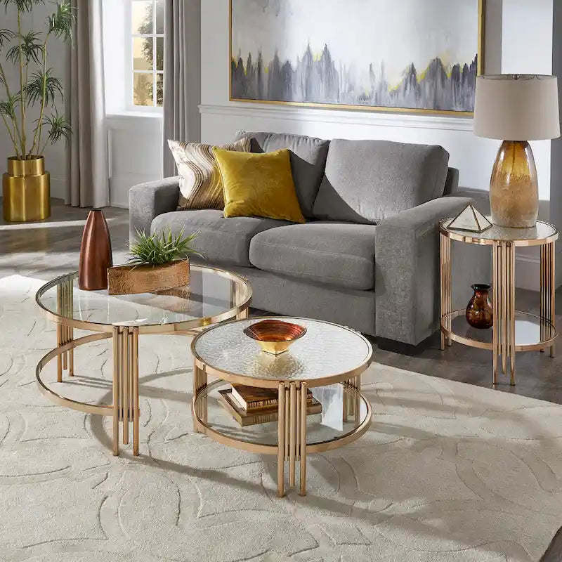 Table basse en verre texturé finition champagne doré avec étagère Bruges par iNSPIRE Q Bold