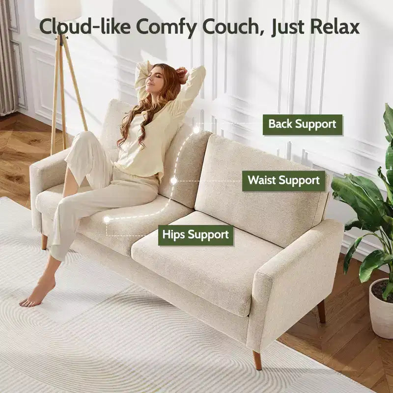 Canapé deux places Mid-Century Modern en velours côtelé de 68 po avec coussin à ressorts
