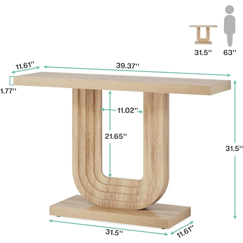 Console d'entrée en bois de 39 pouces avec base géométrique