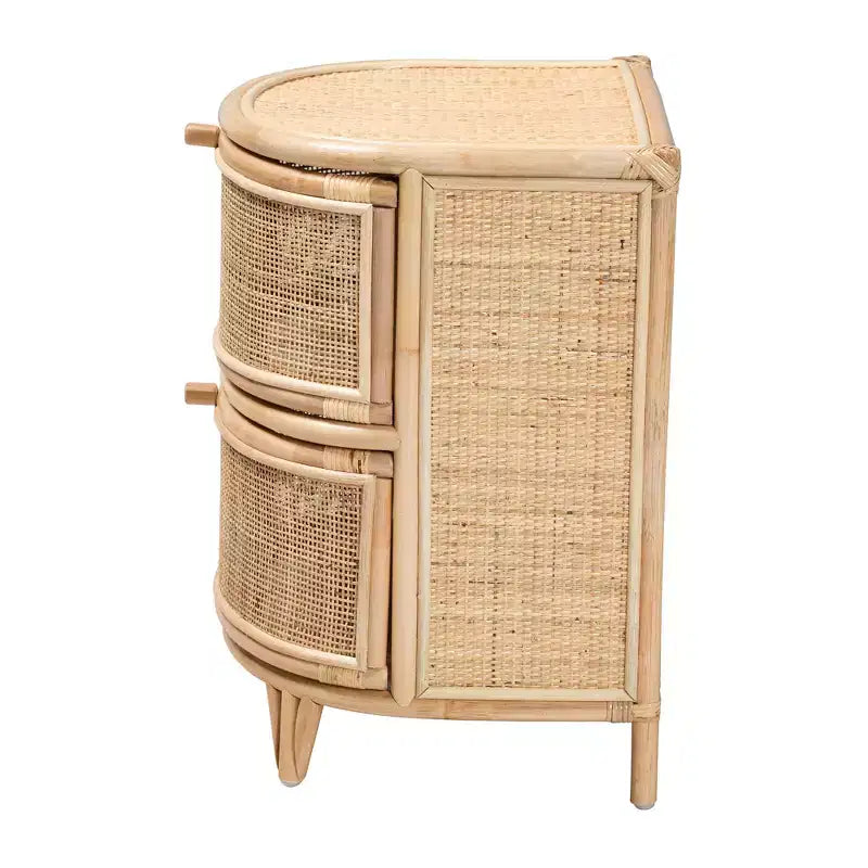 Table de chevet bali & pari Oleta moderne bohème en rotin naturel marron à 2 tiroirs