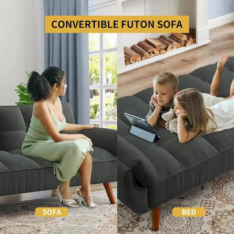 Canapé-lit futon de 75,39 pouces, canapé-lit pliant convertible inclinable pour salon avec 2 oreillers/accoudoirs