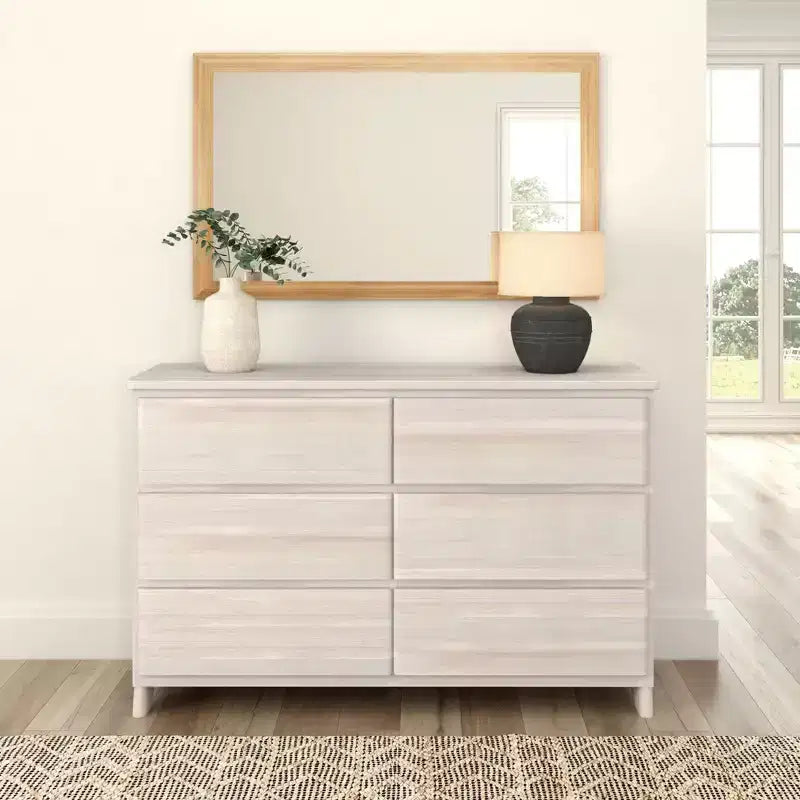 Commode de ferme en bois massif à 6 tiroirs