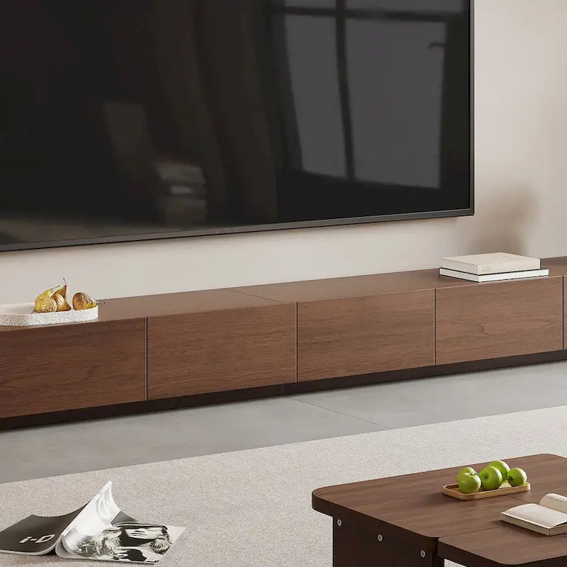 Meuble TV moderne du milieu du siècle, 4 à 6 tiroirs, console multimédia en bois massif brun