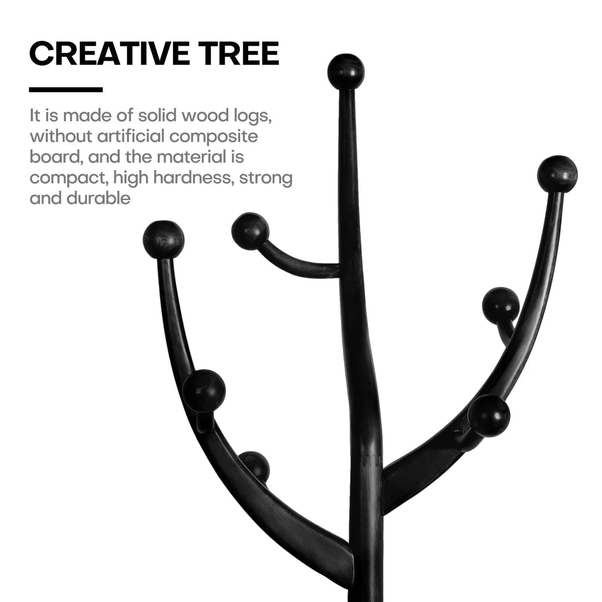 Porte-manteau sur pied en bois d'hévéa forme branche d'arbre avec 8 crochets - 24,5 L x 70,87 H