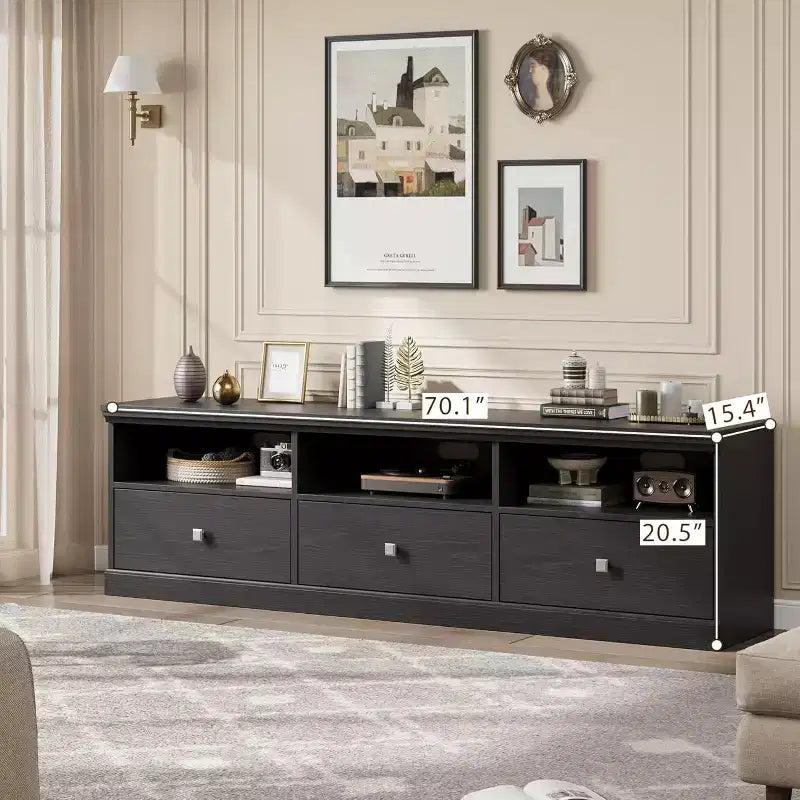 Meuble TV Mid-Century Modern de 178 cm avec tiroir de rangement et étagères ouvertes