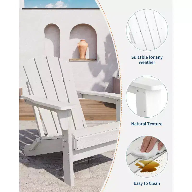 Ensemble de 4 chaises Adirondack pliantes avec 2 tables d'appoint, chaises d'extérieur modernes en HDPE pour patio, terrasse, balcon, jardin