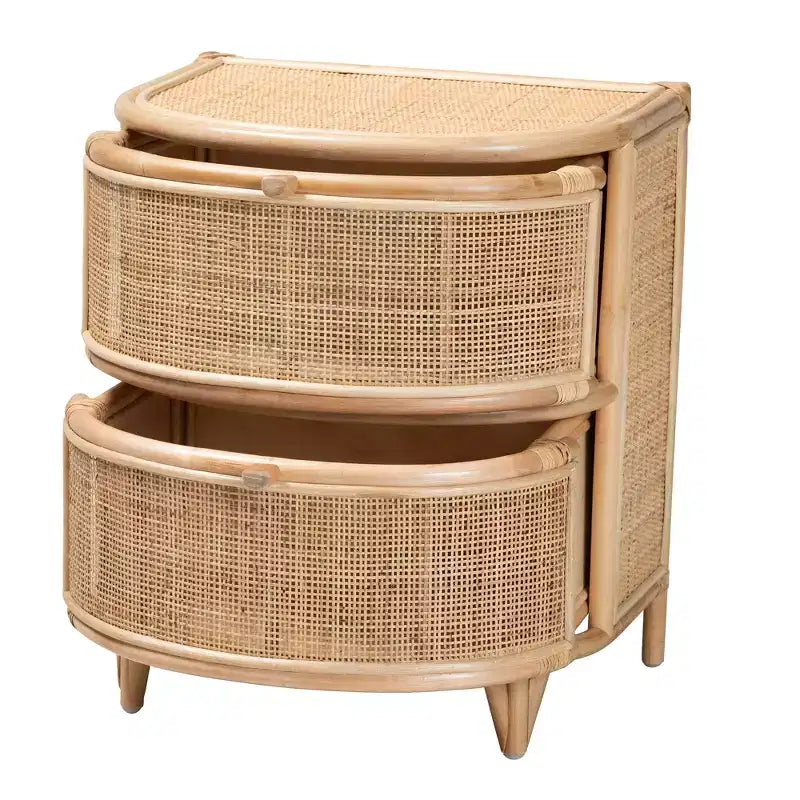Table de chevet bali & pari Oleta moderne bohème en rotin naturel marron à 2 tiroirs