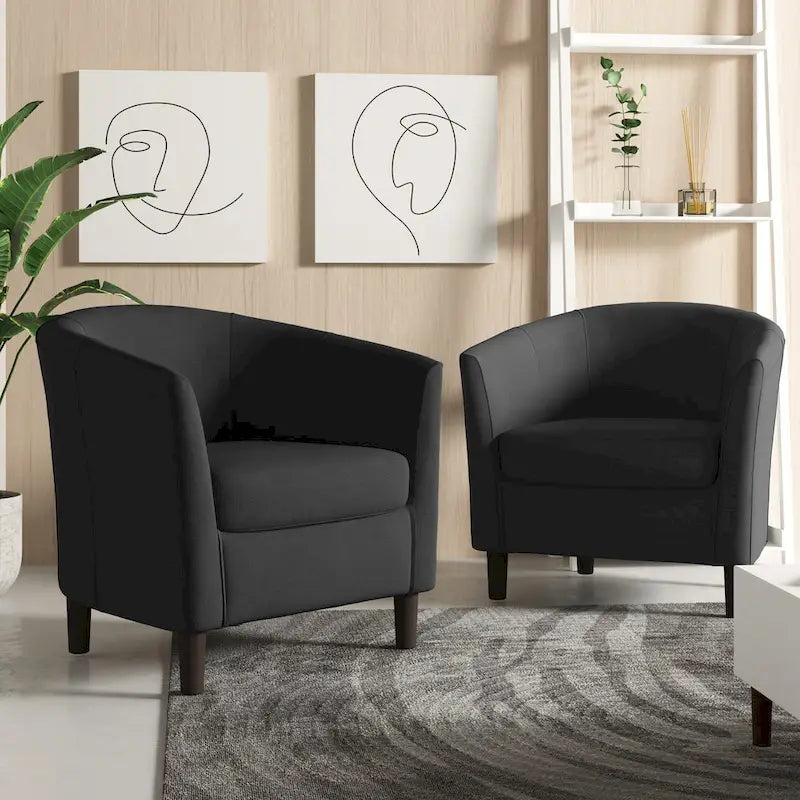 Lot de 2 fauteuils club modernes en lin style tonneau