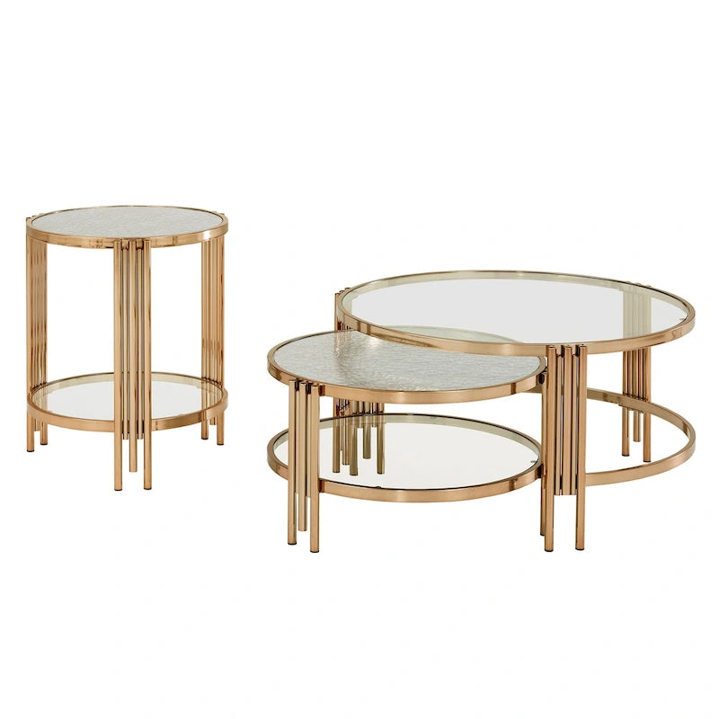 Table basse en verre texturé finition champagne doré avec étagère Bruges par iNSPIRE Q Bold