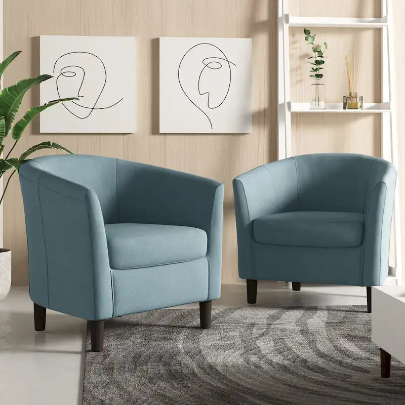 Lot de 2 fauteuils club modernes en lin style tonneau