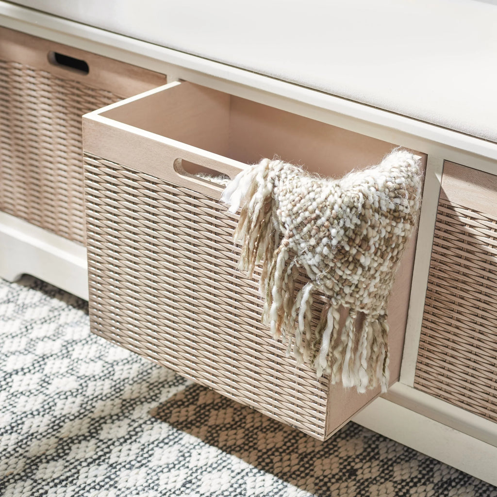 Banc de rangement SAFAVIEH Fiorello avec coussin et 3 tiroirs - 47,3 L x 15 P x 19 H - 47 L x 15 P x 19 H