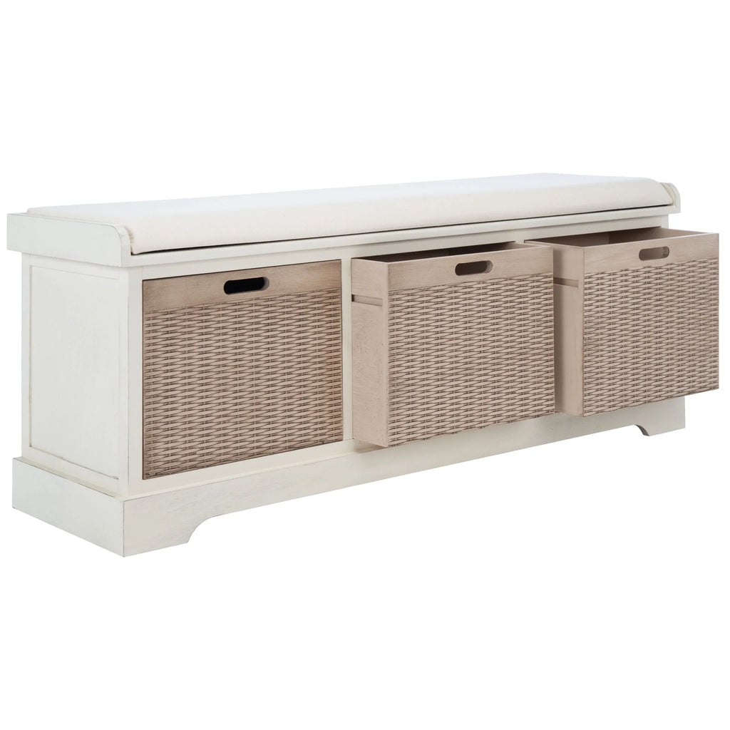 Banc de rangement SAFAVIEH Fiorello avec coussin et 3 tiroirs - 47,3 L x 15 P x 19 H - 47 L x 15 P x 19 H